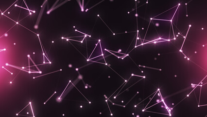 Fototapeta premium Abstract plexus network background with glowing connecting lines and dots. Big data visualization, digital connections, information technology concept, and AI. Futuristic science background. 