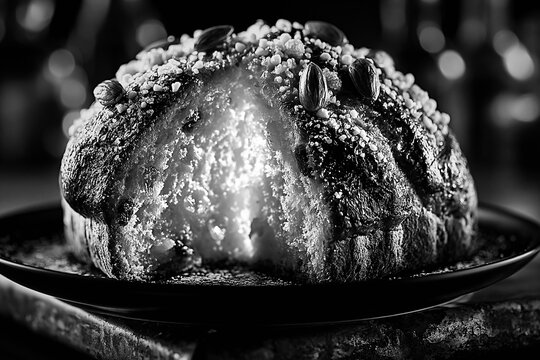 Artistic close-up of a traditional Italian colomba cake with almonds