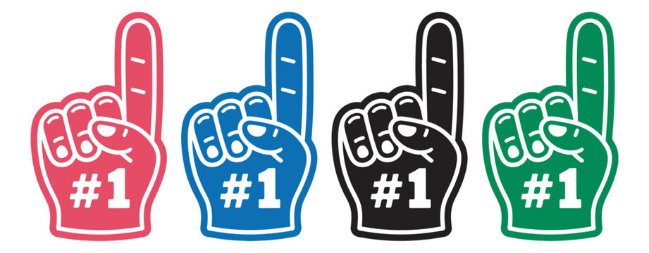 Number one fan foam finger vector illustration, cheering hand symbol set, sports stadium support, game day excitement icon, enthusiastic celebration, team fan culture