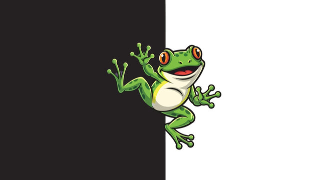 A cartoon frog peeking from behind.