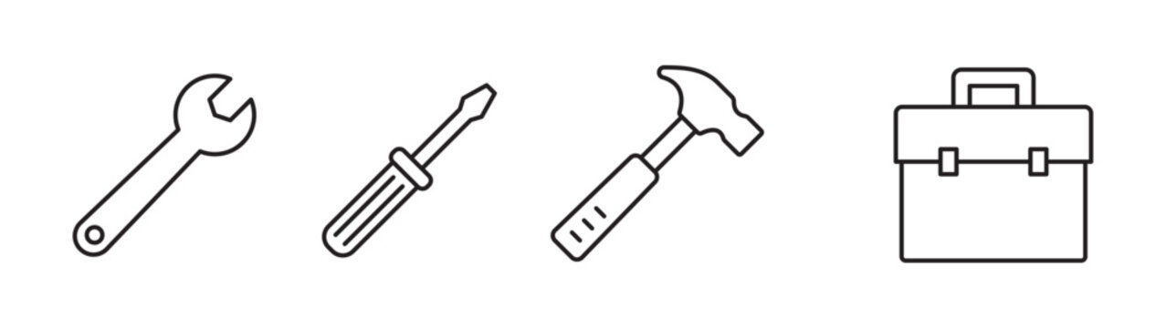 Tools Icon Set &ndash; Wrench, Screwdriver, Hammer, Toolbox, Vector Icons. EPS10.
