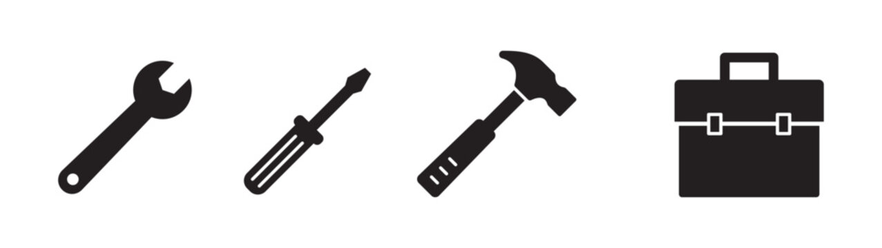 Tools Icon Set &ndash; Wrench, Screwdriver, Hammer, Toolbox, Vector Icons. EPS10.