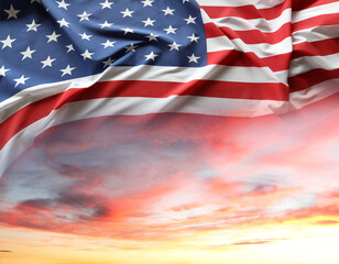 Fototapeta premium USA flag in sunny sky