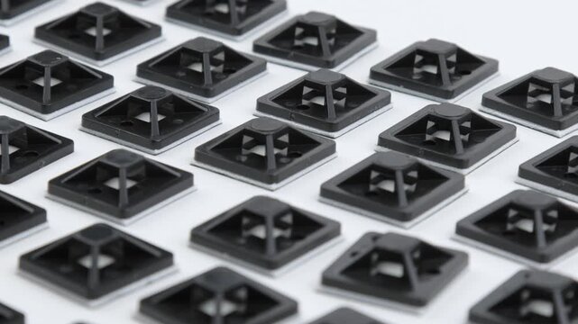 Plastic self-adhesive pad for installing nylon ties.