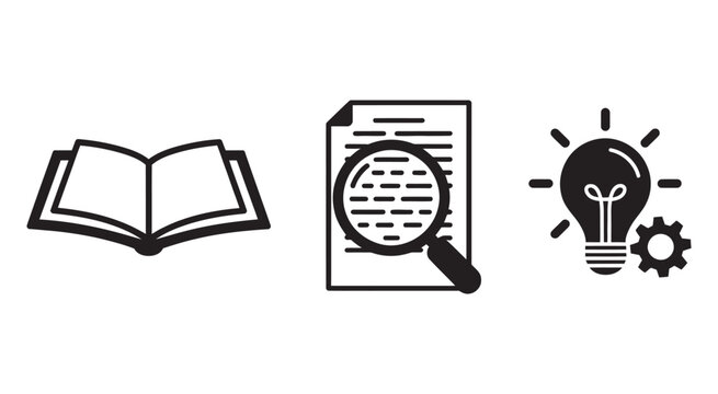 Learning research innovation silhouette, clean education science concept, knowledge discovery and idea growth symbol, minimal vector design