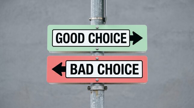 Good Choice and Bad Choice Signpost for Decision Making Concept