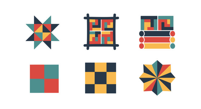 Patchwork Quilt Line art clean colorful shapes vector