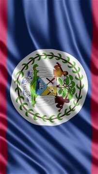 Belize FLAG waving in the wind. Belizean identity heritage detailed coat of arms. News visuals political international relations, documentaries educational travel web banners Central America.