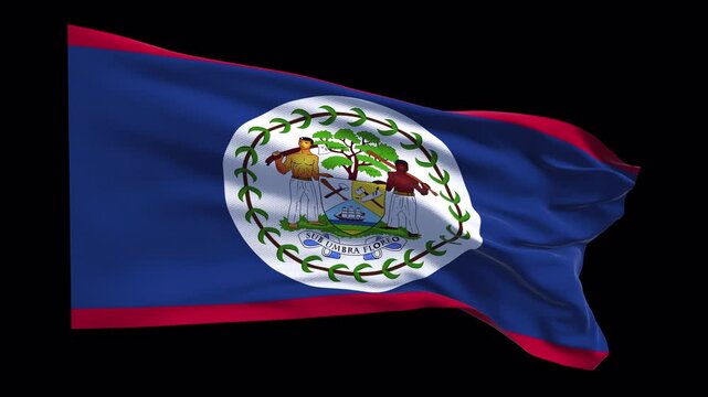 Belize FLAG waving in the wind. Belizean identity heritage detailed coat of arms. News visuals political international relations, documentaries educational travel web banners Central America.