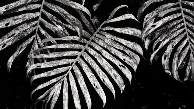 Detailed tropical foliage showcasing textured spotted leaves emerging from dark background