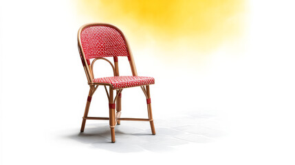 Fototapeta premium Elegant red bistro chair with woven seat and backrest on bright background