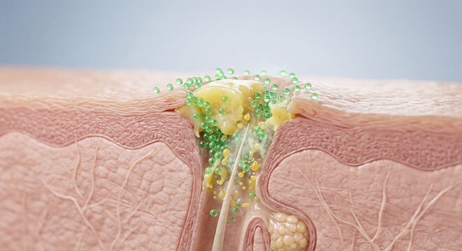 Skin absorption medical illustration with active ingredient delivery
