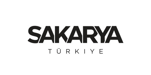 Sakarya in the Turkey emblem. The design features a geometric style, vector illustration with bold typography in a modern font. The graphic slogan lettering. © SolaruS