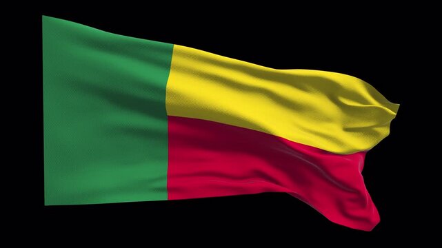 Benin flag waving in the wind. Beninese identity independence national pride. News visuals political international relations documentaries educational travel and web banners West Africa.