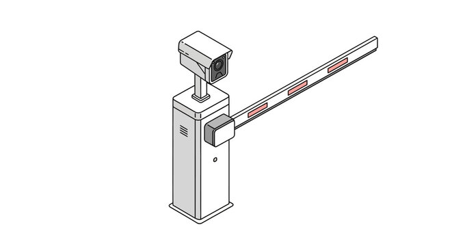 Isometric Automatic Parking Barrier Gate with Security Surveillance Camera