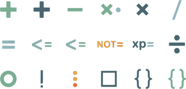 Math symbols icon set, basic mathematical symbols including plus and minus icon set, multiply icon collection, simple flat education and calculation symbols isolated on white background. 