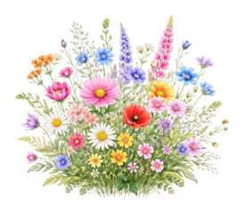 Fototapeta premium PNG Vibrant wildflower bouquet illustration.