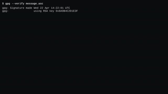 Secure communications terminal using GnuPG to verify and decrypt armored PGP ciphertext for corporate espionage