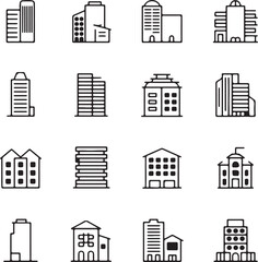Fototapeta premium building icon set city and residential line art collection