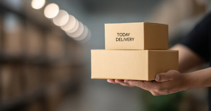 Person holding boxes for same day delivery