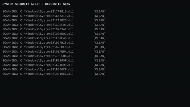 System security audit antivirus terminal performing a heuristic scan detecting malware and quarantining the payload