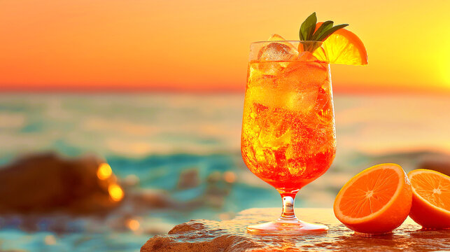 Aperol Spritz cocktail with ocean views and a summer holiday atmosphere.
