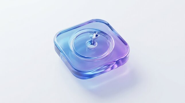 Glass save disk icon, modern interface symbol and premium commercial asset, sleek liquid glass material, blue gradient translucency, smooth refraction, clean white background, centered composition,