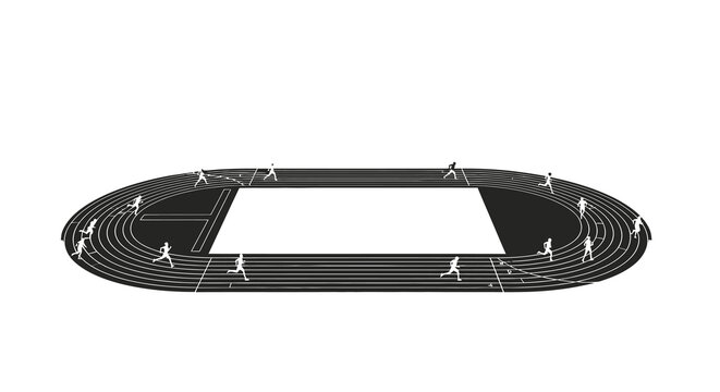 Minimalist illustration depicting runners on an oval running track