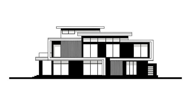 Modern architectural drawing of a minimalist multi level house design