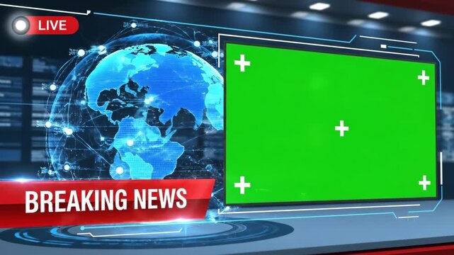 Breaking News Template with Digital Globe and Green Screen Display