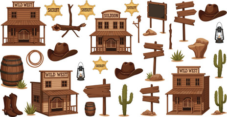 Rustic Wooden Signboard Set with Hanging Boards, Direction Arrows, Blank Frames, and Vintage Wood Panels for Farm, Western, and Outdoor Design Projects © Rashidul