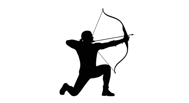 Silhouette of an archer drawing back a bow preparing to shoot