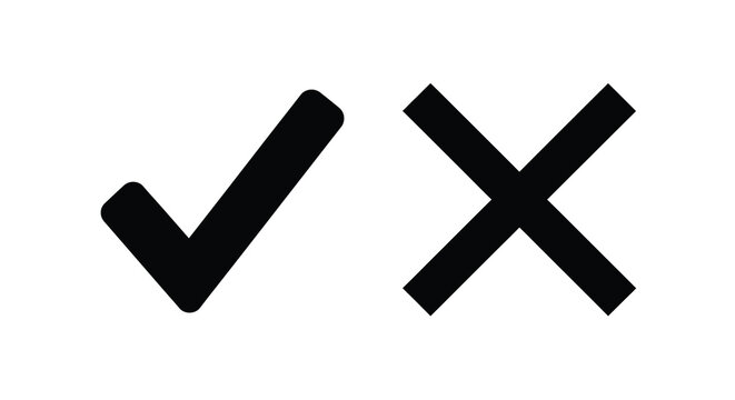 Black checkmark and x symbols presented as a bold silhouette