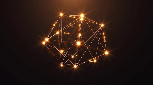 Rotating golden plexus geometric structure black background no people