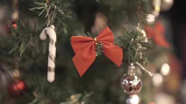 christmas, ornaments, decoration, winter, holiday, festive, snow, spruce, branch, tree, red, gold, glass, ball, seasonal, background, celebration, merry, december, nature, cold, fir, hanging, pine, ou