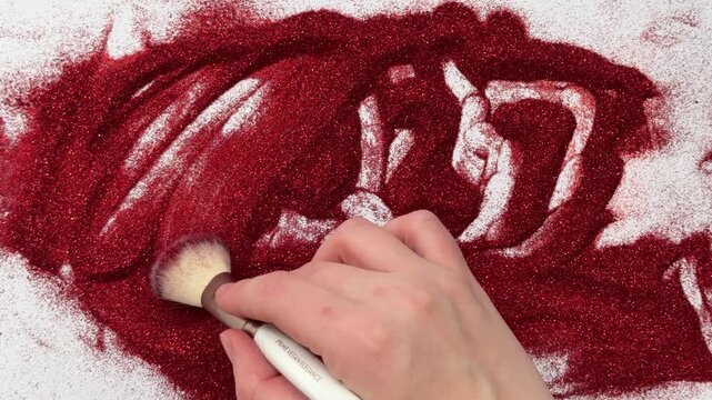 A hand with a brush paints the word 2027 in red glitter on a white background. Perfect for holidays, celebrations, or creative projects.