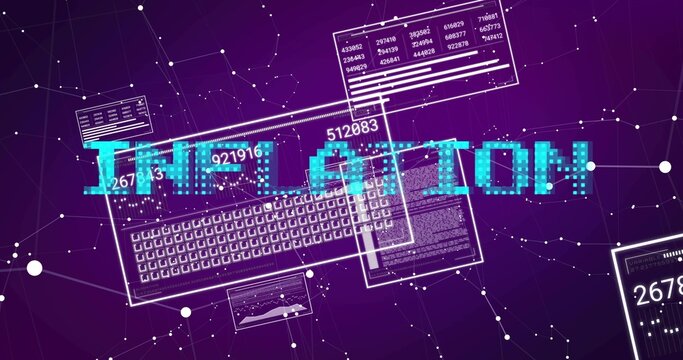 Displaying central cyan INSTALLATION over purple gradient showing keyboard terminal readouts nodes