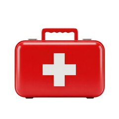 Fototapeta premium A red first aid kit with a white cross symbol on the front isolated on transparent background