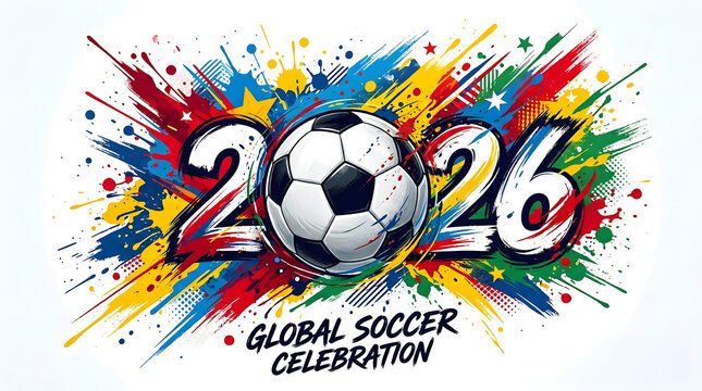 2026 soccer world cup illustration with colorful splashes And FIFA World Cup 2026, FIFA World Cup, World Cup.	