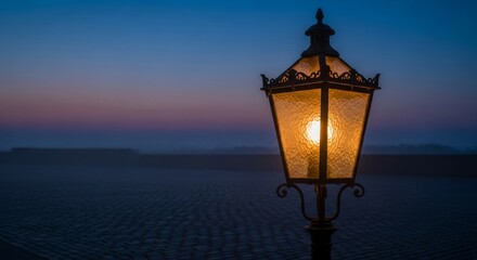 Obraz premium Vintage Street Lamp at Twilight with Copy Space