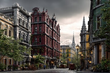Fototapeta premium Cityscape and City Streets with Architectural Diversity.