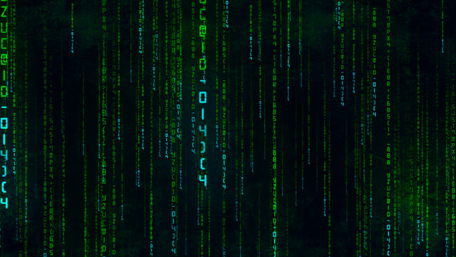 Digital background. Machine computing. Endless data analysis. Random numbers and symbols, program code numbers. Concept of digital data technology. Matrix. 3D rendering.