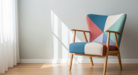 Fototapeta premium Geometric Armchair in Bright Scandinavian Interior