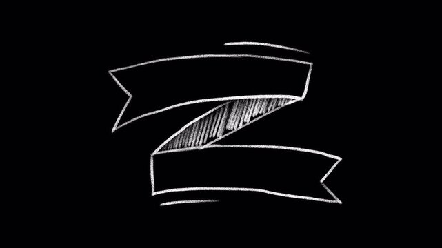 Retro ribbon with white chalk, animation, transparent background