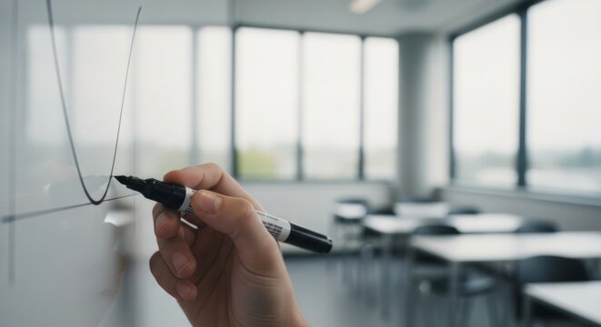 Hand Drawing Parabola on Whiteboard in Modern Classroom