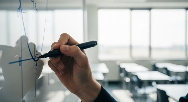 Hand Sketching Parabola on Whiteboard in Classroom