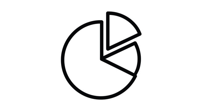 Black line art pie chart with a missing slice on transparent background silhouette