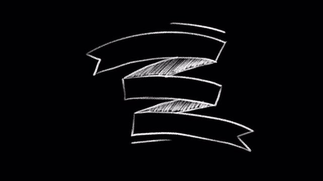 Retro ribbon with white chalk, animation, transparent background