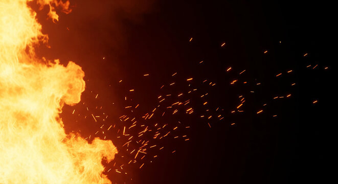 Intense side fire flame blast isolated on a transparent png perfect for cinematic explosion effects and graphic background