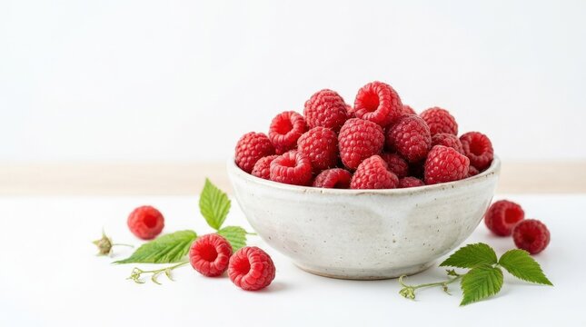 Fresh Raspberries in white background, fresh product presentation, premium stock composition, refined market appeal, strong search appeal, premium visual clarity, clean copy space feel, contemporary